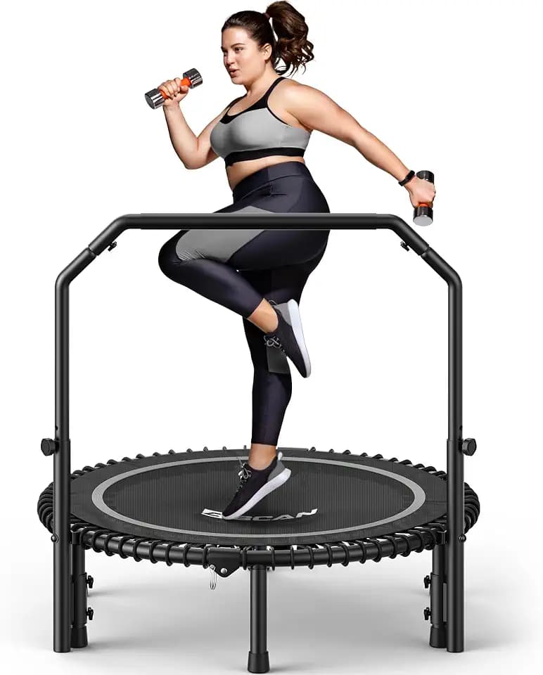BCAN BT2 40/48" Rebounder Trampoline for Adults, Indoor, 450/550lbs,Bungees Rebounder for Adults, Adjustable Handlebar, Quiet Mini Exercise Trampoline for Indoor Workout, Low-Impact|FED Fitness