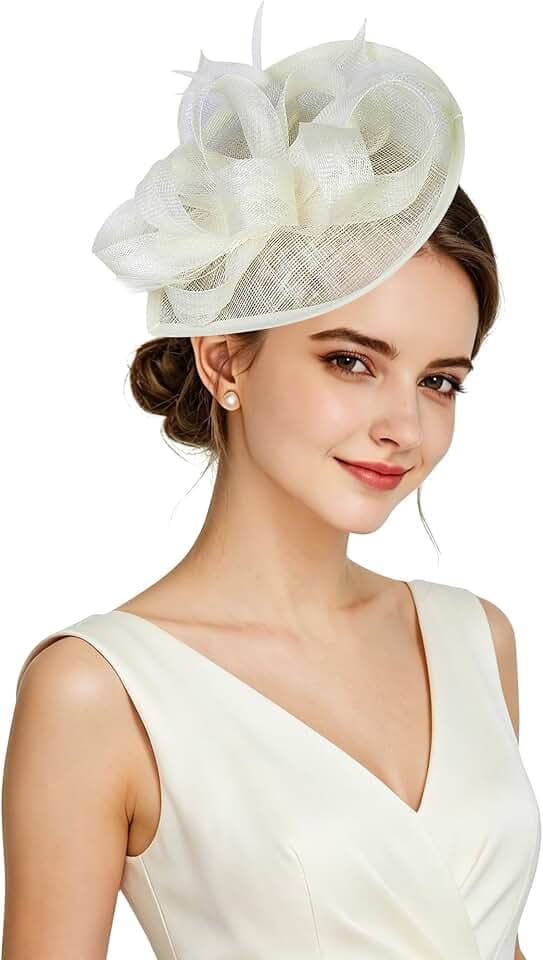Z&X damen sinamay fascinator pillboxhut stirnband haarclip für cocktail-tee-party fee größe beige