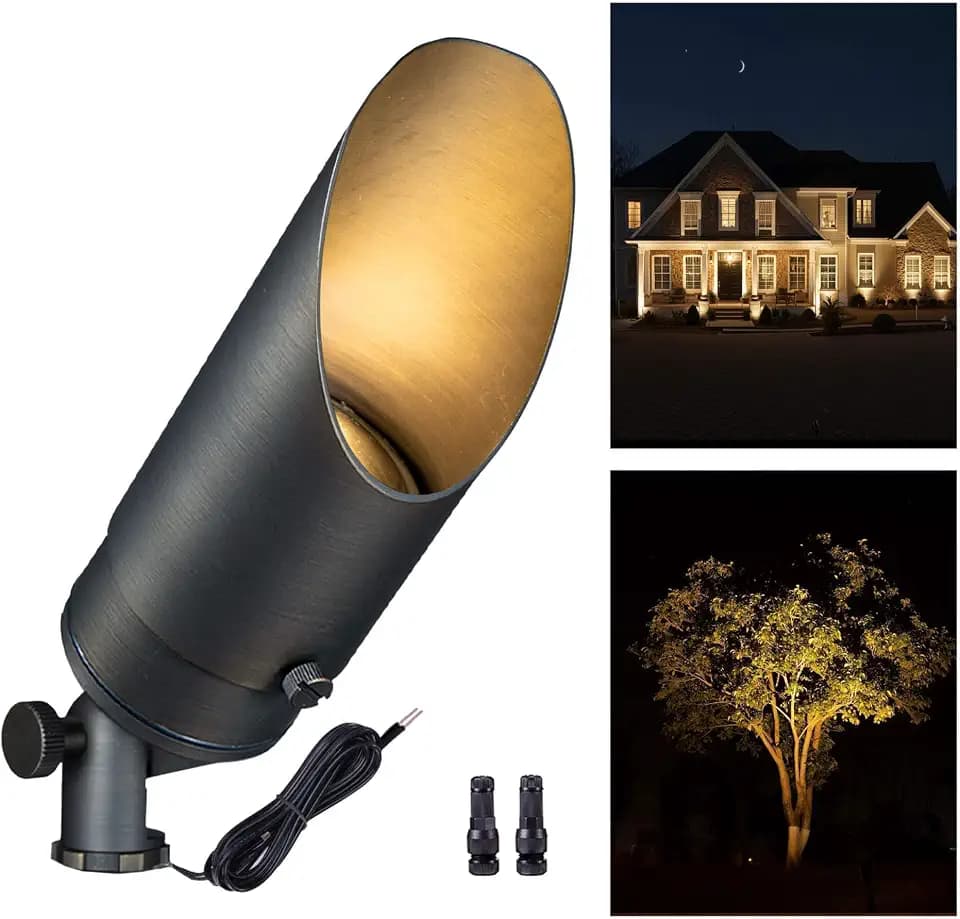 Gardenreet Brass Landscape Spotlights Low Voltage - Outdoor LED Uplight 12V, Wired Spot Lights IP65 Waterproof, Antique Bronze for Exterior Garden Yard Tree House Without MR16 Bulb