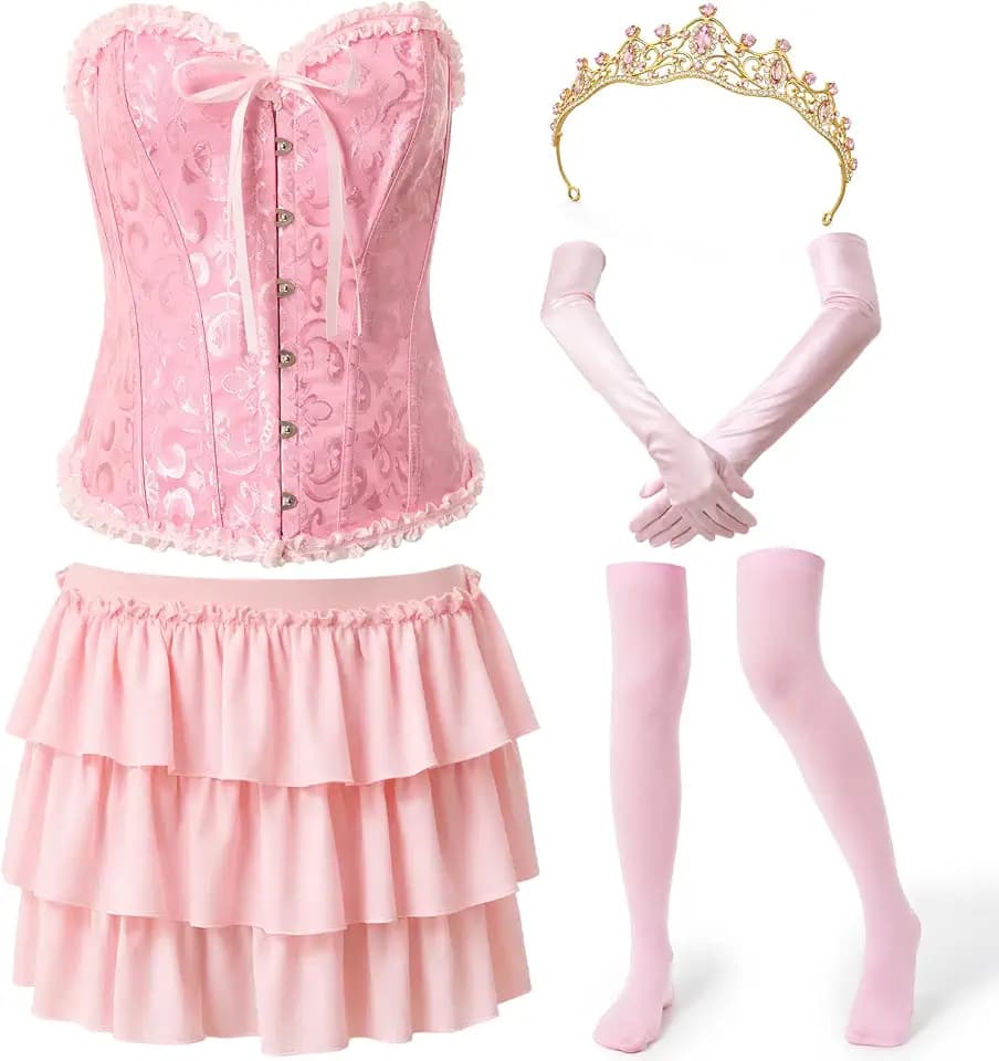 Shyyween Halloween Adult Princess Costume Set Include Corset Tiara Puffy Mini Skirt Long Satin Gloves Knee High Socks