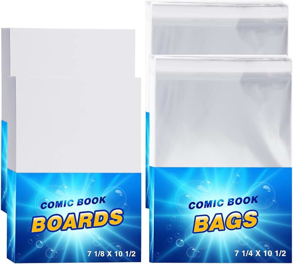 Epakh 60 Set Comic Book Sleeves and Boards Reusable Clear Comic Sleeves 7.25 x 10.5 Inch with Backing Boards for Magazine Storage