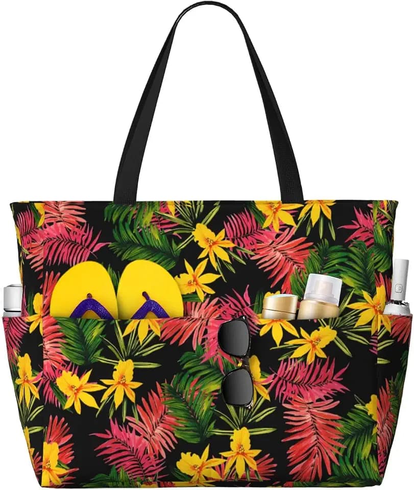 CHAOS MONKEY Women Large Beach Bag Sandproof Waterproof Travel Weekender Foldable Tote Bag for Pool Vacation Gym