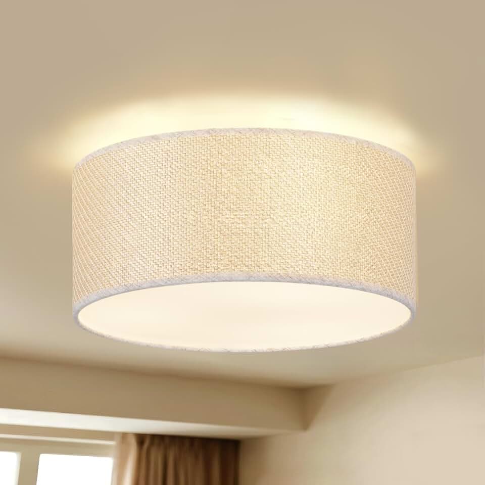 13Inch Farmhouse Semi Flush Mount Ceiling Light,Drum Shade 3-Light Rustic Ciling Fixture for Bedroom,Living Room,Hallway,Entryway,Kitchen,Creating Soft Ambient Home Lighting