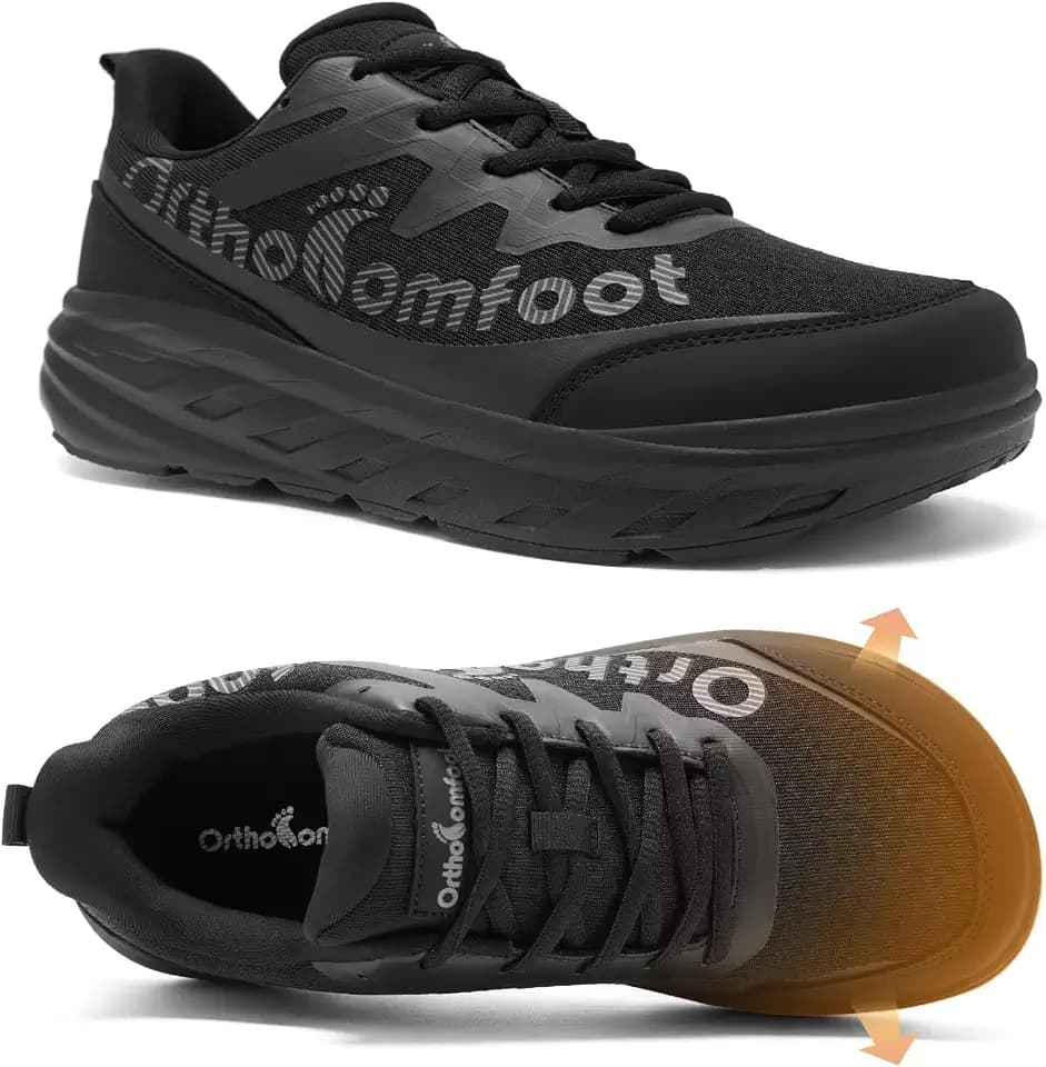 Men's Orthopedic Diabetic Wide Walking Shoes: Wide Toe Box Comfortable Arch Support Plantar Fasciitis Running Sports Sneakers, Casual Flat Feet Swollen Feet Shoes for Foot and Heel Pain Relief