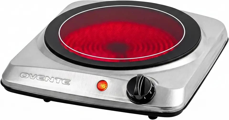 OVENTE Electric Infrared Single Burner, 1000W Hot Plate, Silver BGI101S