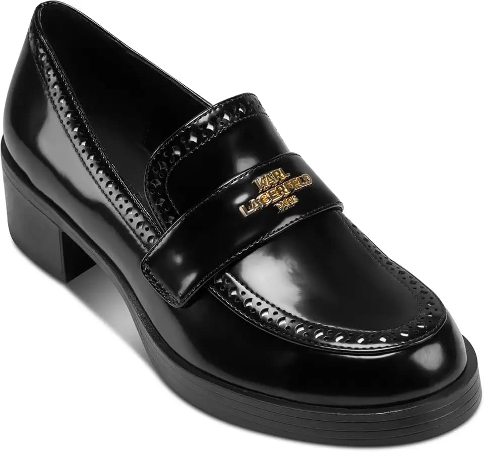 Karl Lagerfeld Women's Cenalla Platform Loafer with Metallic Finishes and Logo
