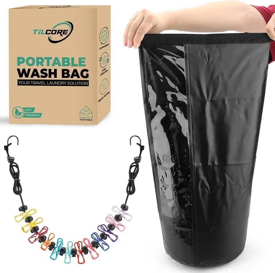 Wash Bag Camping & Einziehbare Wäscheleine - Langlebig Waschsack Camping, Wash Bag Travel, Wäschebeutel Camping - Tragbare Manuelle Waschmaschine
