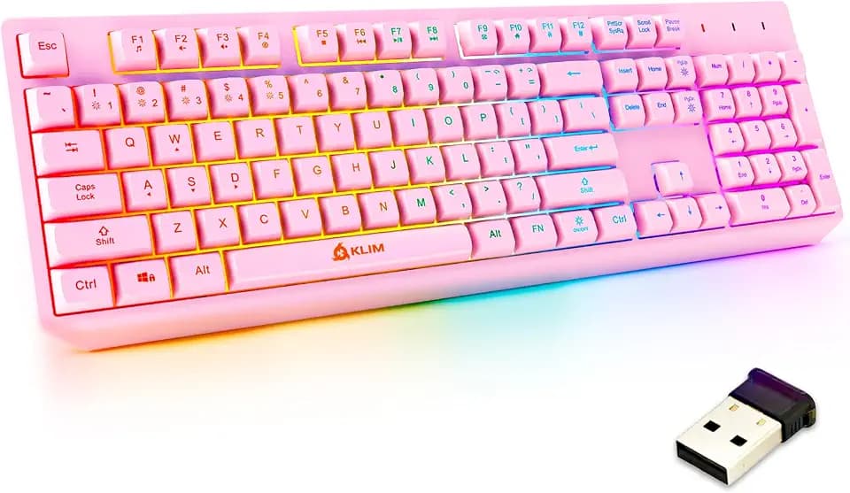 KLIM Wireless Gaming Keyboard RGB - Rechargeable Water-Resistant Backlit