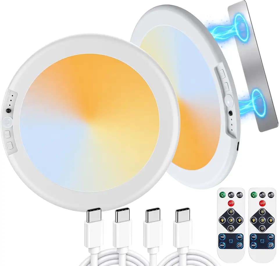 ODEETRONIC Rechargeable Motion Sensor LED Ceiling Light, 2 Pack for Closet