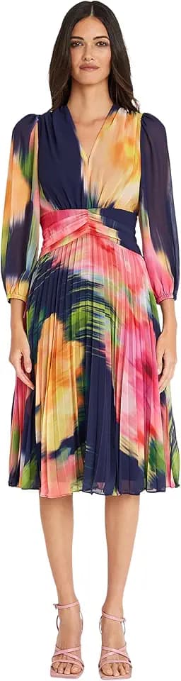 Maggy London Women's Long Sleeve Chiffon Empire Waist Dress for Women | Semi Formal Wedding Guest Dresses for Women