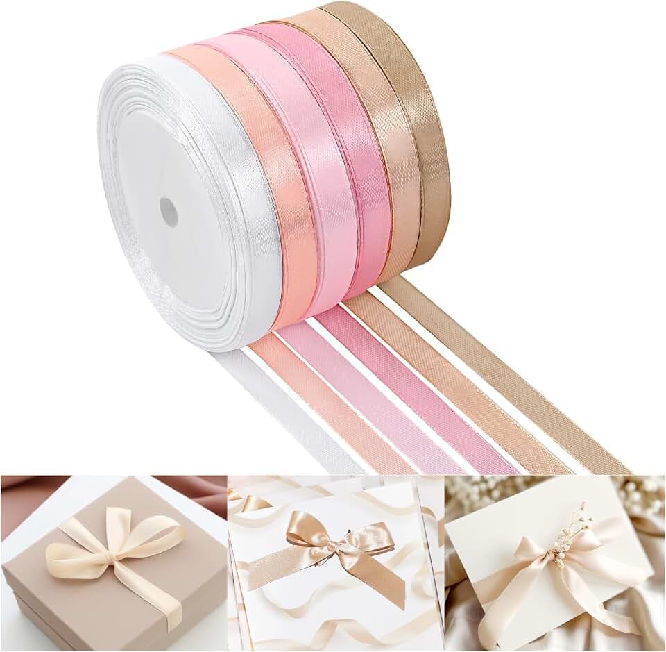 NACHLYNN 10mm x 22m Satinband Roségold Schleifenband Geschenkband Bänder zum Basteln für Verpackungsband Urlaubsdekoration Hochzeitsstrauß DIY Dekoration