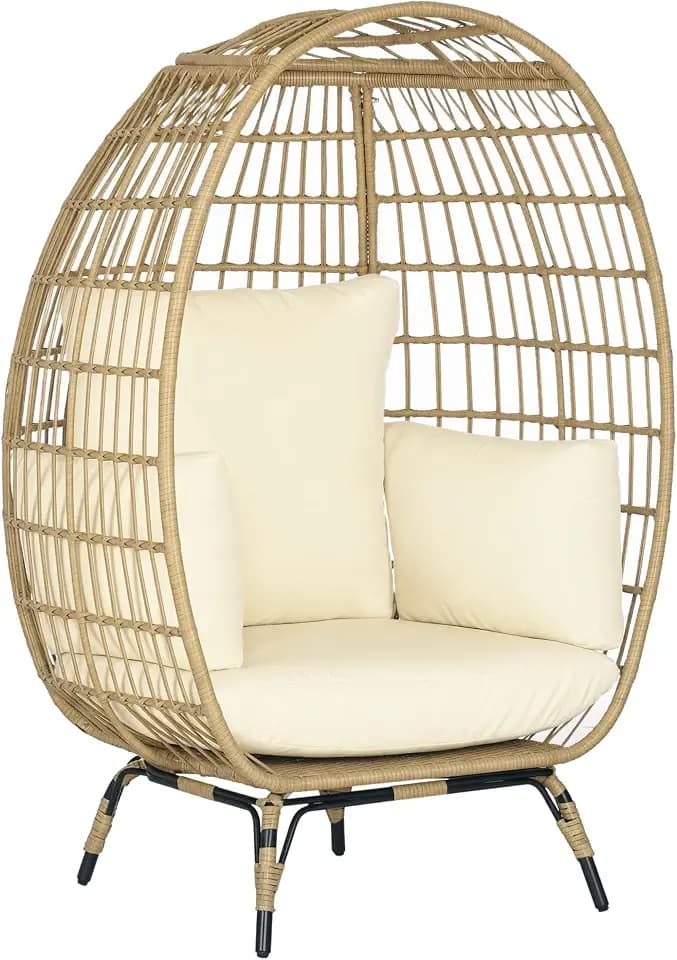 Outsunny Rattansessel in Korbform mit Sitzkissen 105 x 90 x 148 cm Khaki