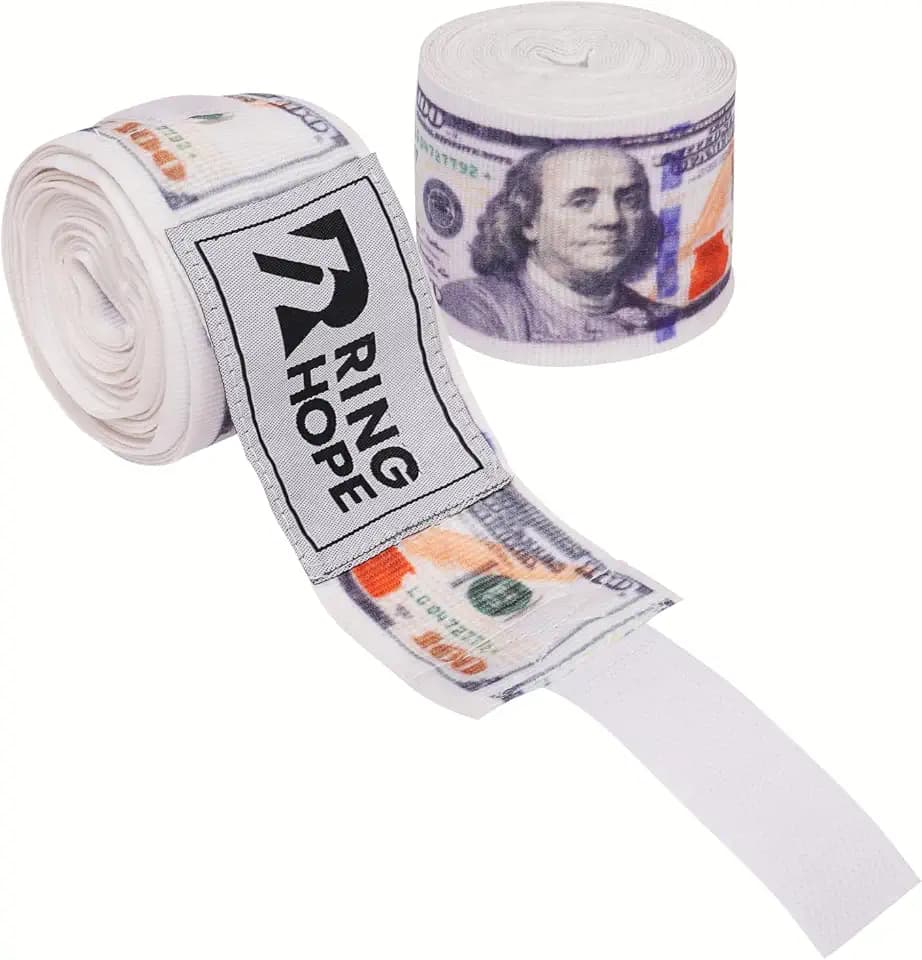 RingHope 180-Inch Boxing Hand Wraps – Money Dollar Print – Wrist & Knuckle Support for Boxing, MMA, Muay Thai & Kickboxing – Breathable Semi-Elastic Wraps
