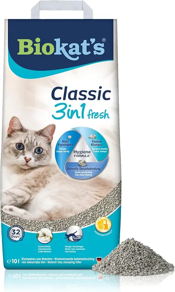 Biokat's Classic fresh 3in1 Katzenstreu mit Cotton Blossom-Duft - Klumpstreu aus Bentonit mit 3 unterschiedlichen Korngrößen - 1 Sack (1 x 10 L)