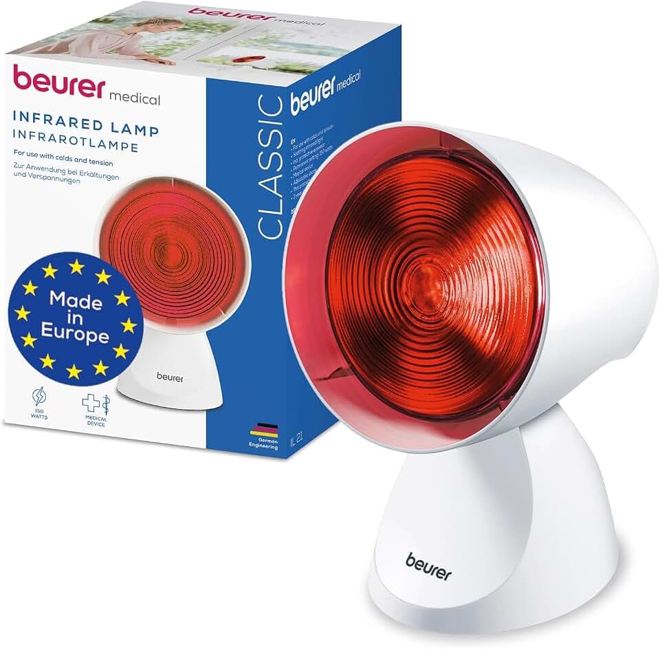 Beurer IL 21 Infrarotlampe, Medizinprodukt mit wohltuender Wärme zur Anwendung bei Erkältung und Muskelverspannungen, 5 Neigungsstufen