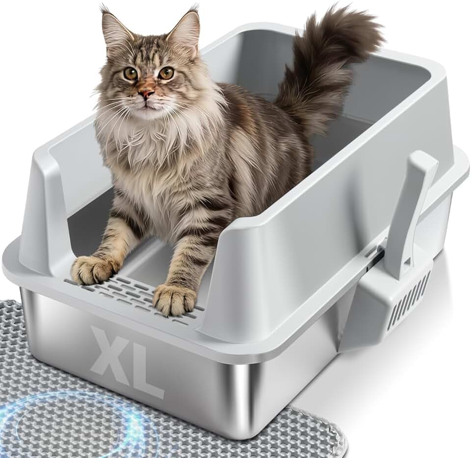 Stainless Steel Litter Box, Extra Large Metal Cat Litter Box for Big Cats