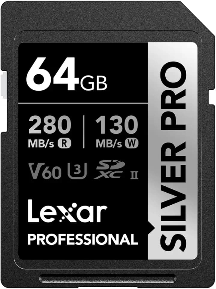 Lexar SILVER PRO SD Karte 64GB, UHS-II SD Speicherkarte, V60, U3, C10, bis zu 280MB/s Lesen, 130MB/s Schreiben, SDXC-Karte für DSLR/Kamera/Fotografen/Videofilmer/Enthusiasten (LSDSIPR064G-BNNAA)