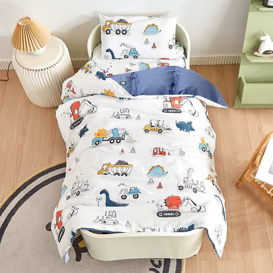 Kinderbettwäsche 100x135 Jungen Mädchen 100% Baumwolle Reißverschluss Dinosaurier bunt Babybettwäsche Kinder Bettwäsche Set