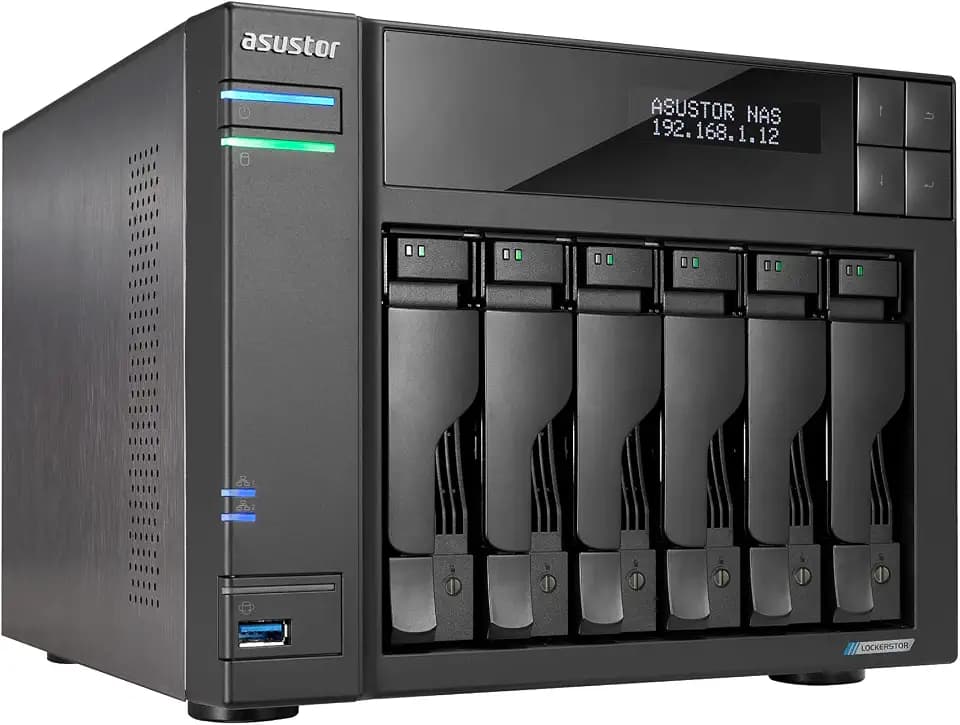 Asustor Lockerstor 6 Gen2 AS6706T - 6 Bay NAS, Intel Quad-Core CPU, 4X M.2 NVMe Slots, Upgradable Dual 2.5GbE, 8GB DDR4 RAM, HDMI, Content Creators, Hybrid Storage, Network Attached Storage (Diskless)