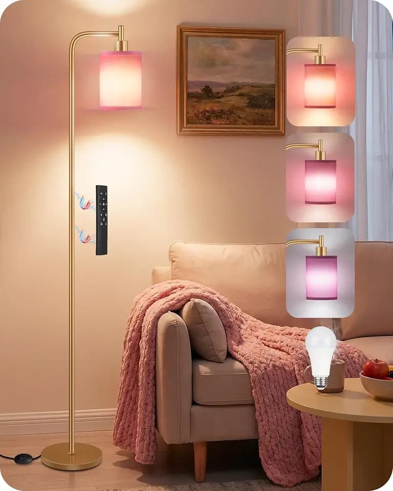 Dimmable Floor Lamp for Living Room with Remote & 10W Bulb