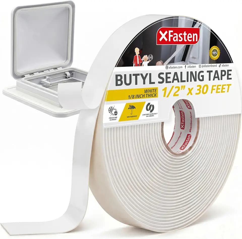 XFasten Butyl Tape White, 1/2 in x 30 ft x 1/8 in – Easy-to-Work-with Automotive Butyl Sealant Tape, Mess-Free Rubber Caulk for RV, EPDM Putty for Window, Headlight, Roof, Windshield, and Car Doors