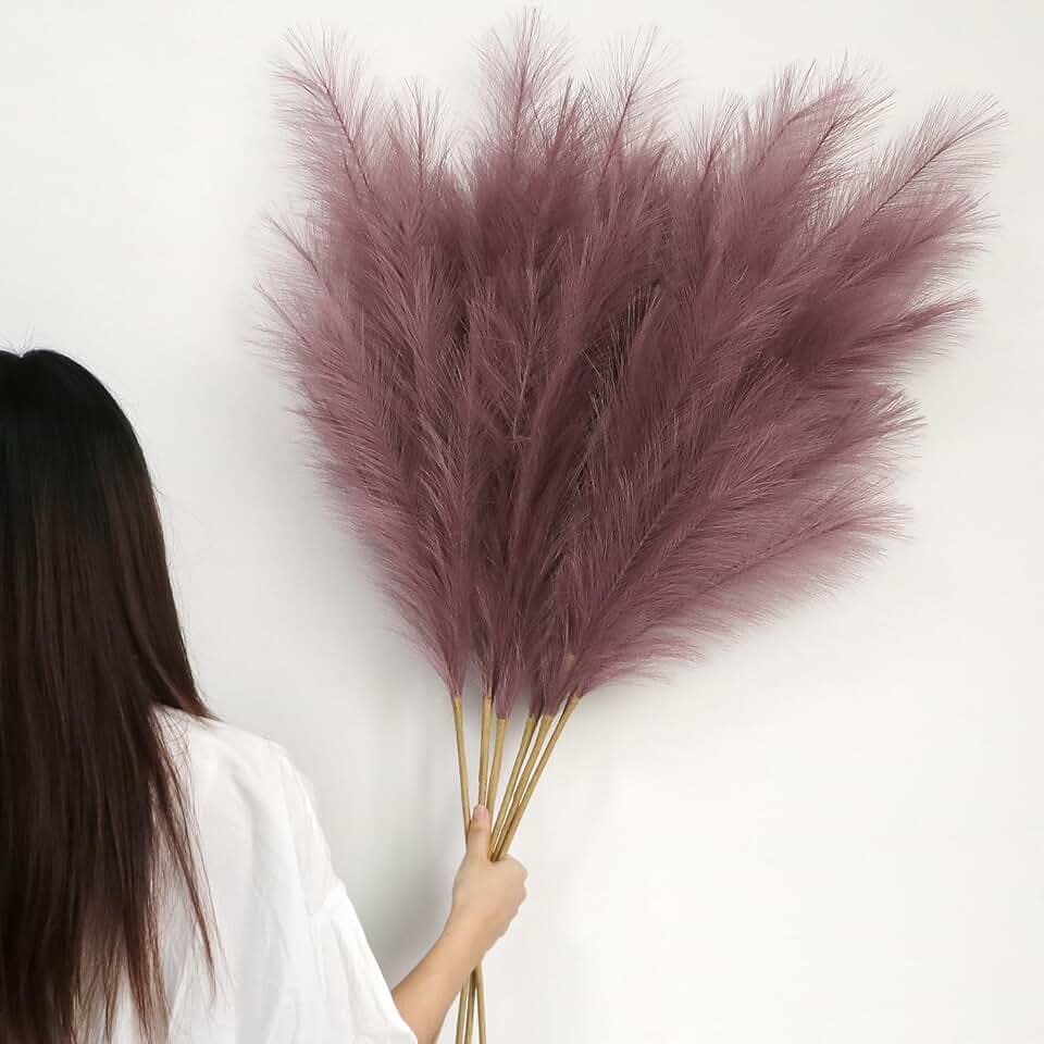 YiYa Kunstblumen Deko - 6 Stück 113CM Künstliches Pampasgras Groß Trockenblumen Strauß für Büro, Wohnzimmer, Hochzeit, Schlafzimmer (lila)
