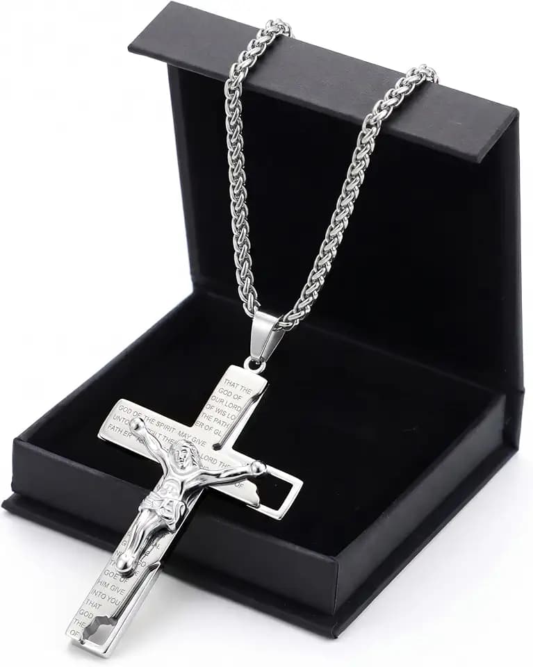 sailimue Crucifix Cross Necklace for Men Women Stainless Steel