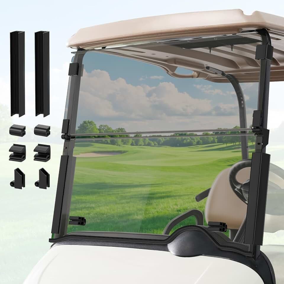 Panglong EZGO RXV Windshield Kit-Clear or Tinted, EZGO Golf Cart Windshield Fit 2008-up RXV Golf Cart, Foldable Windshield with All Windshield Clips