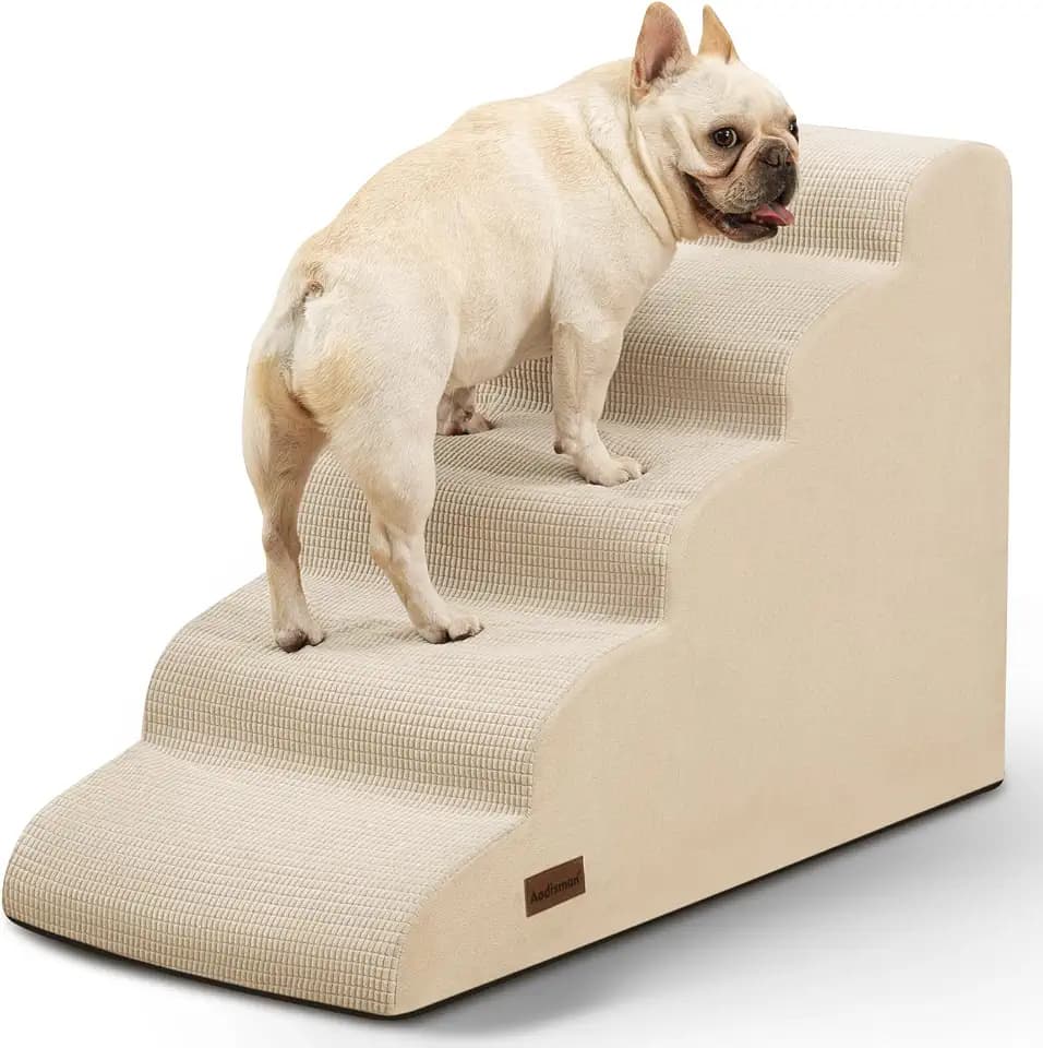 Aodisman Dog Stairs for High Bed,5-Step Pet Ramp for Small Dogs and Cats