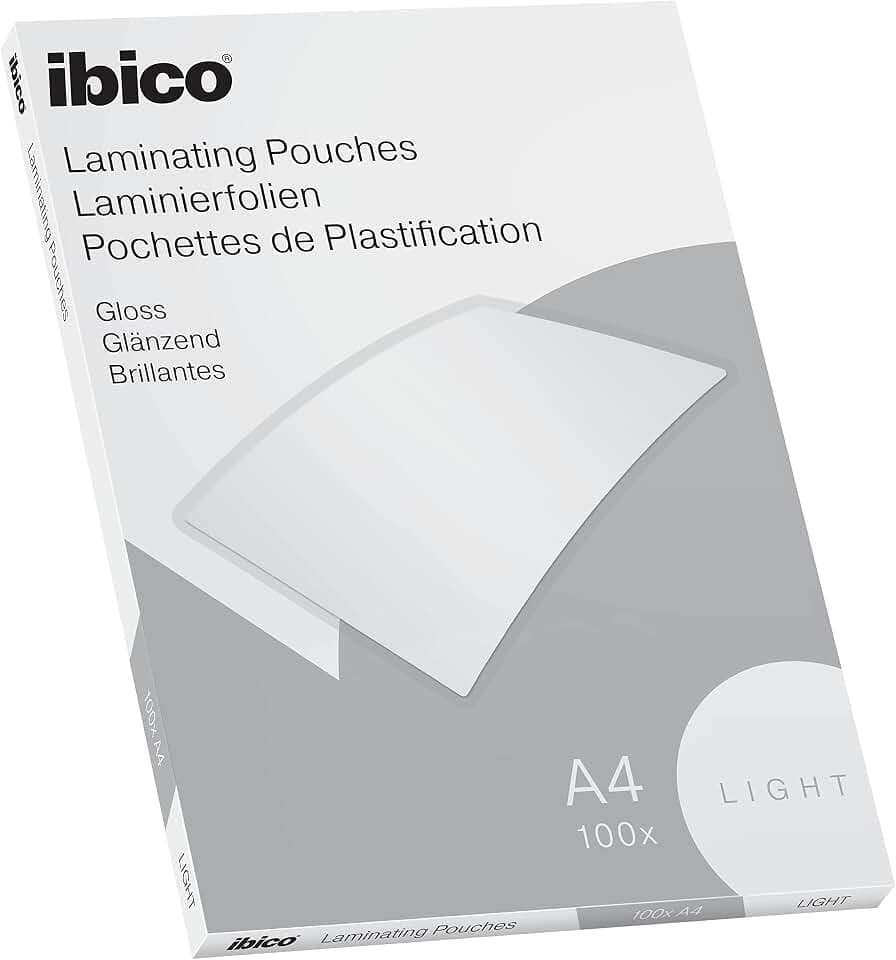 Ibico Basics Laminierfolien A4 Leicht, Heißlaminierfolien glänzend, 100 Stück, Extra Dünn, Transparent, Kristallklar, Runde Ecken, Ideal für Schule oder Büro, 627308