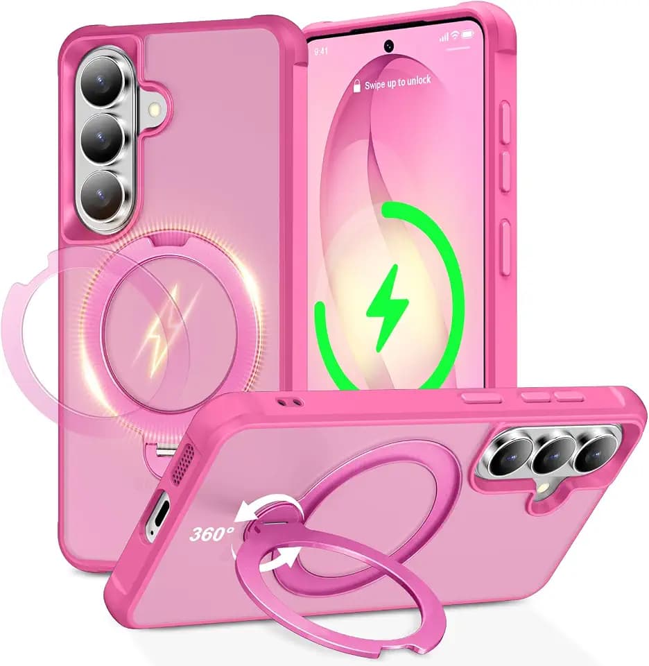 PIXIU 360°Spin Magnetic Stand for Samsung Galaxy S26 Plus Case, Hot Pink
