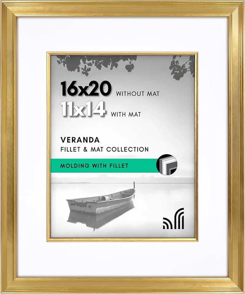 Americanflat 16x20 Poster Frame - Matted to 11x14 - Gold