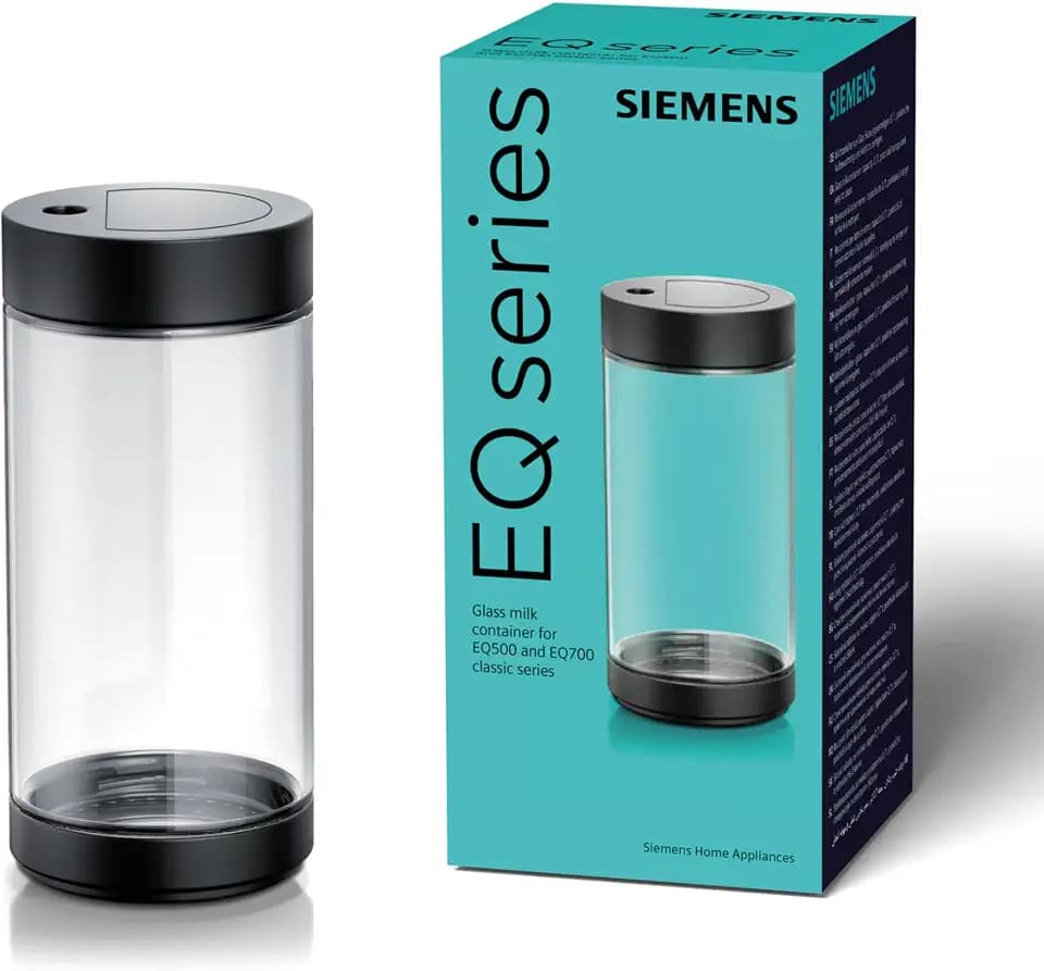 Siemens Milchbehälter aus Glas, TZ80008, spülmaschinengeeignet, 0,7 Liter passend für Kaffeevollautomaten EQ6 plus, EQ500 classic, EQ700 classic
