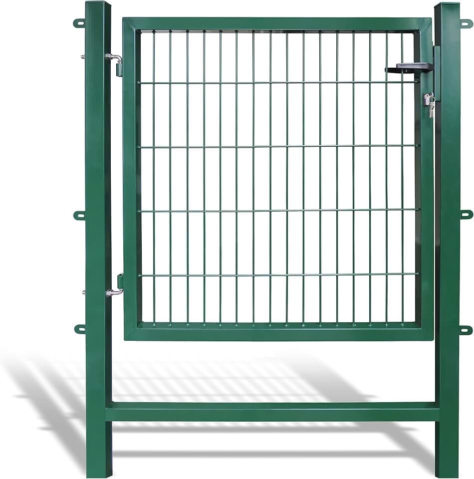 Gartentor Easy (Besonderheit : kein ausrichten der Pfosten notwendig durch Querverbindung !), BxH 1 x 1 m, grün - Tor für Doppelstabmattenzaun - komplett mit Pfosten, Montagematerial & Schloss