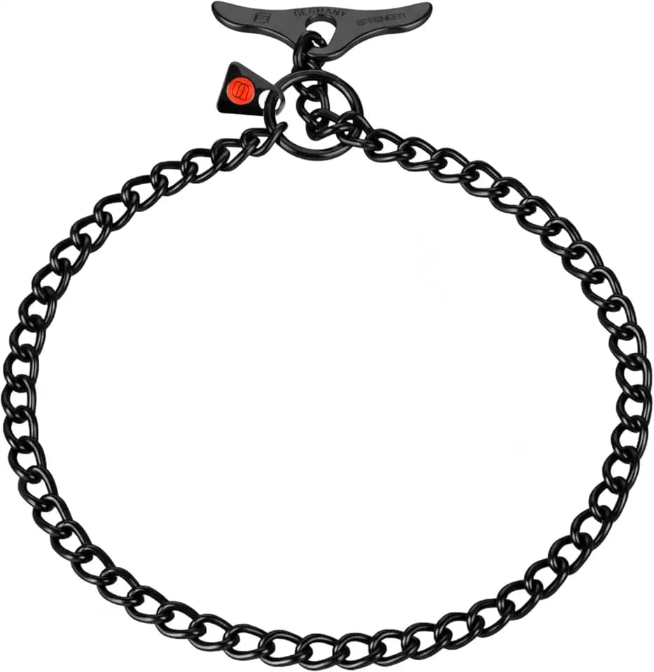 Herm Sprenger Black Stainless Steel Dog Training Collar with Toggle and Round Links Dog Chain for Small Medium Large Dogs Made in Germany (24in (Neck Size up to 22in))