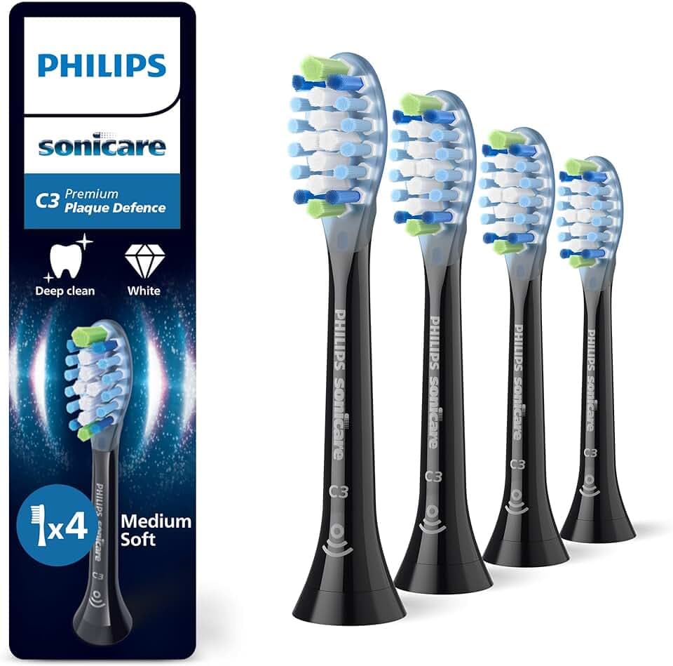 Philips Sonicare C3 Premium Plaque Defense, Original Ersatzbürstenköpfe, Schwarz, 4er-Pack, HX9044/88