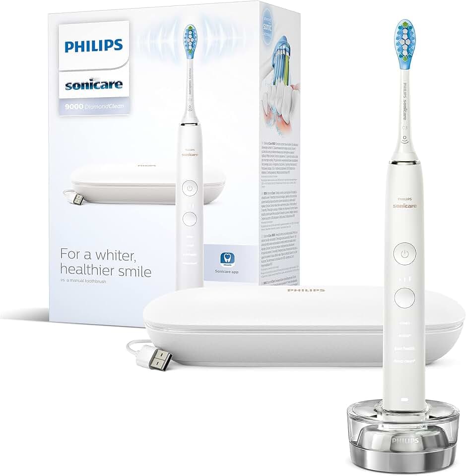 Philips Sonicare DiamondClean Series 9000 Elektrische Zahnbürste, Schallbürste, reinigt Zähne und Zahnfleisch, 1 x C3 Premium Zahnbelagskontrolle Bürstenkopf (Modell HX9911/63), Weiß