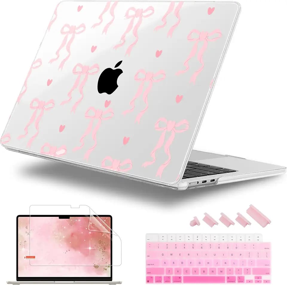 for 2026 MacBook Air 13-inch Laptop Case M5 2026 M4 2025 M3 2024 M2 2022 Release Model A3449 A3240 A3113 A2681, Plastic Hard Shell Cover for MacBook Air 13.6 inch, Bow