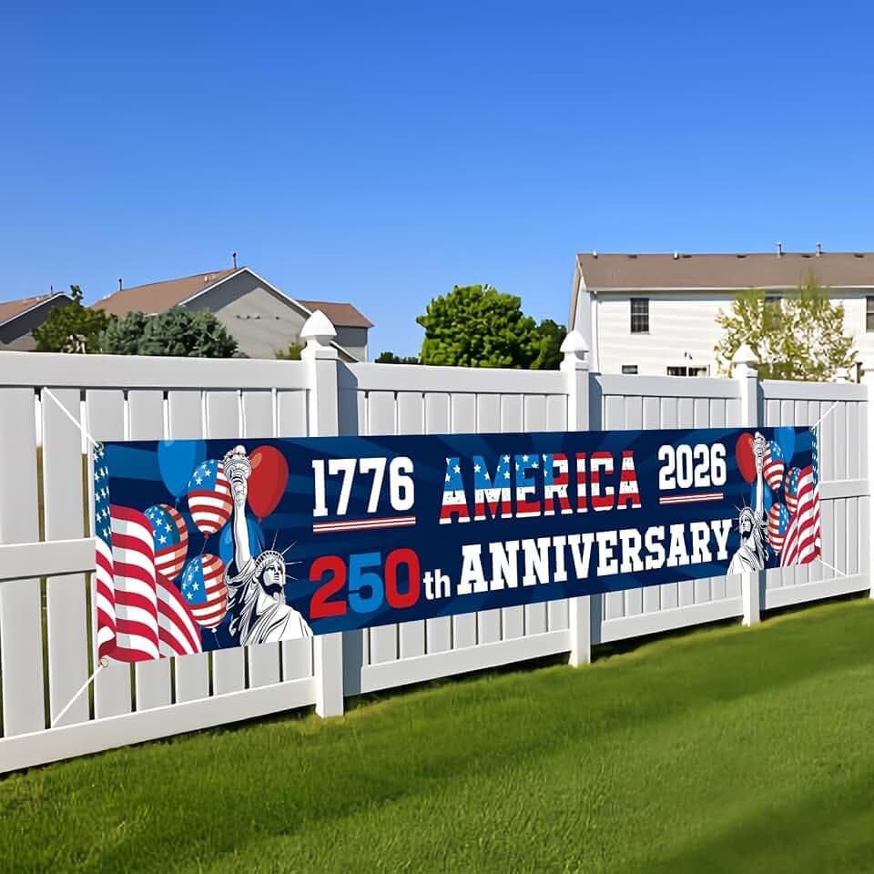 250th Anniversary American Banner Flag, 4th of July Decorations,1776-2026 USA 250th Birthday Premium Banner with Grommets, Patriotic Decorations for Outdoor, Indoor, Yard, Garden, Porch