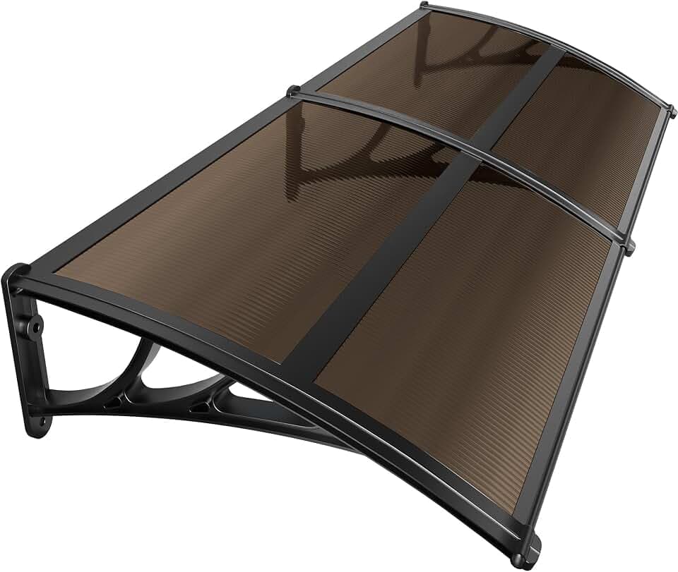 VOUNOT® Vordach für Haustür 200 x 80 cm, Überdachung Haustür aus Aluminium und Polycarbonat, Pultbogenvordach, Pultvordach mit Mittelstange, Braun