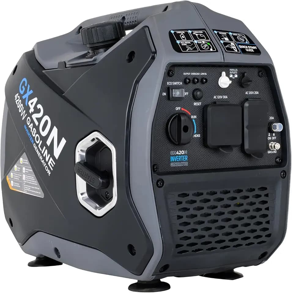 Pulsar 4,200W Portable Gas-Powered Quiet Inverter Generator for Home Emergency Backup, Parallel Capability, RV Ready, Long Run Time, GX420N