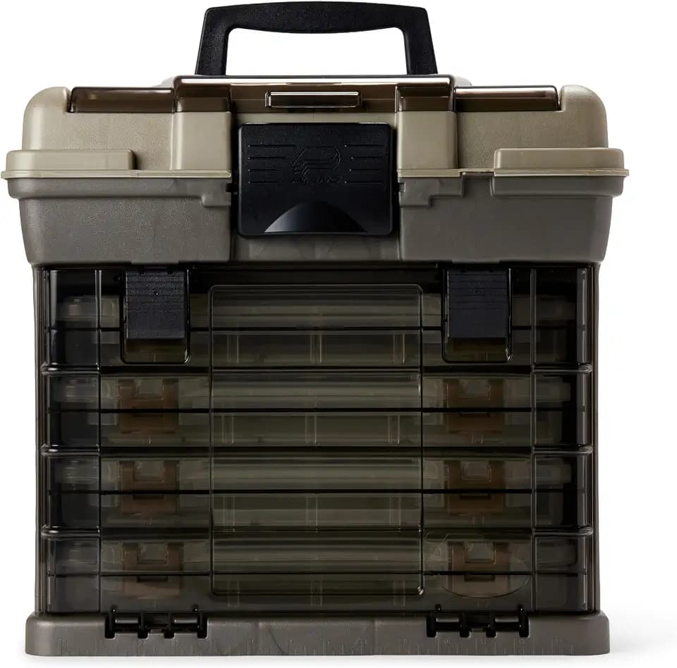 Plano Guide Series StowAway 4-By Rack System Tackle Box, Holds 4 3700 Utility Tackle Boxes, Quick-Access Top Storage with DuraView Lid, Durable Construction, Flexible, Adaptable Fishing Box