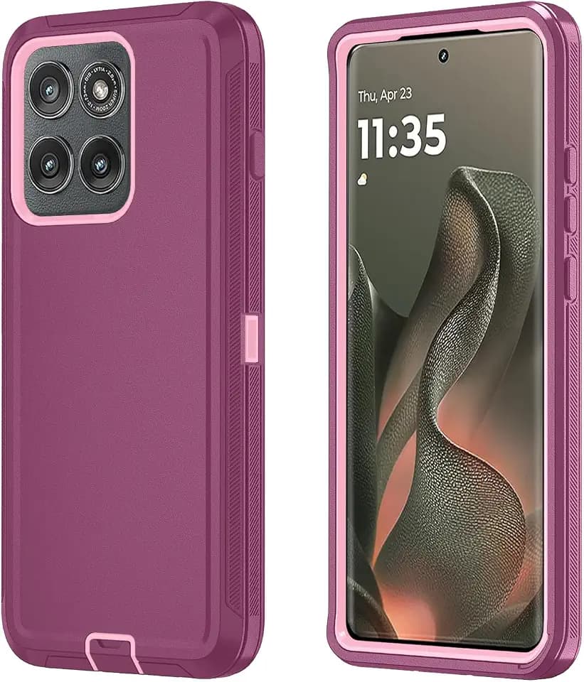 Qinmay for Motorola Moto Edge 2025 Case, 3-Layer Cover, WineRedPink