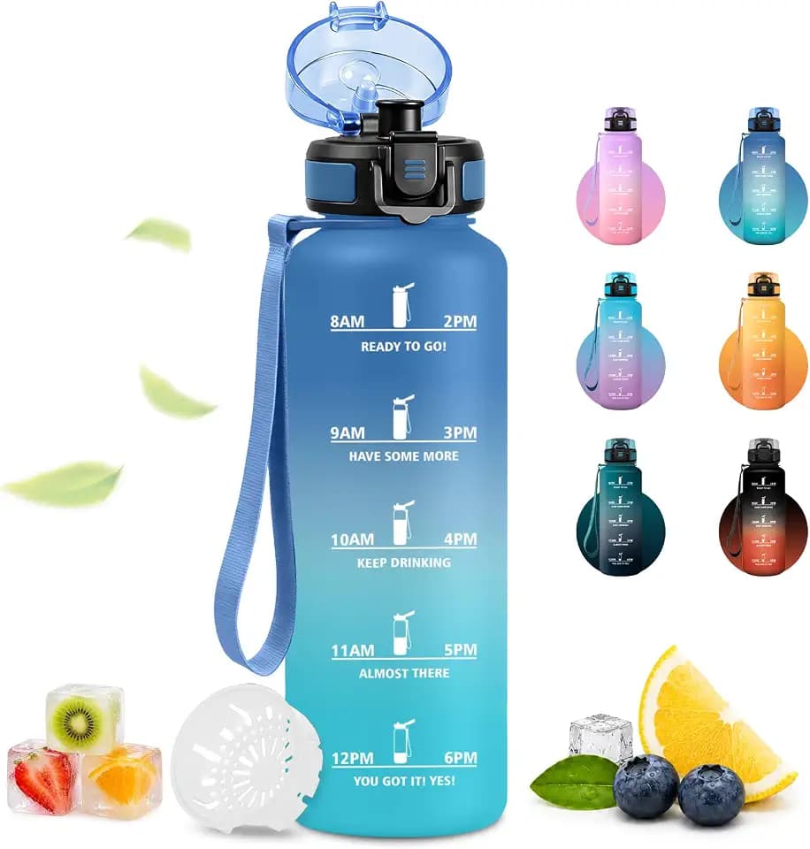 Sport Trinkflasche 1.5L, Motivierende Trinkflasche mit Zeitmarkierung, Auslaufsichere, Wasserflasche Sport mit Filte, Kohlensäure Geeignet, Sportflasche für Sprudel, Fahrrad, Laufen, Erwachsener