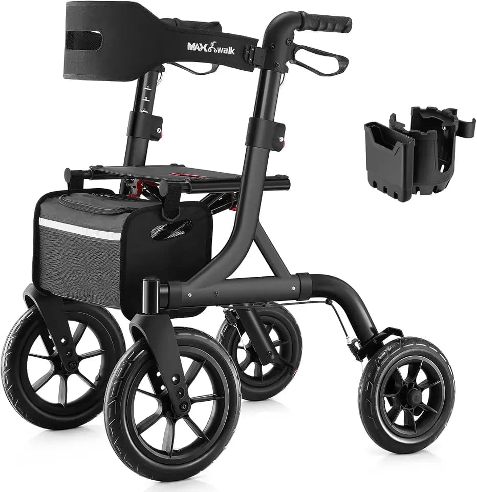 MAXWALK Rollator Walker for Seniors with Seat, 12" All Terrain Wheels