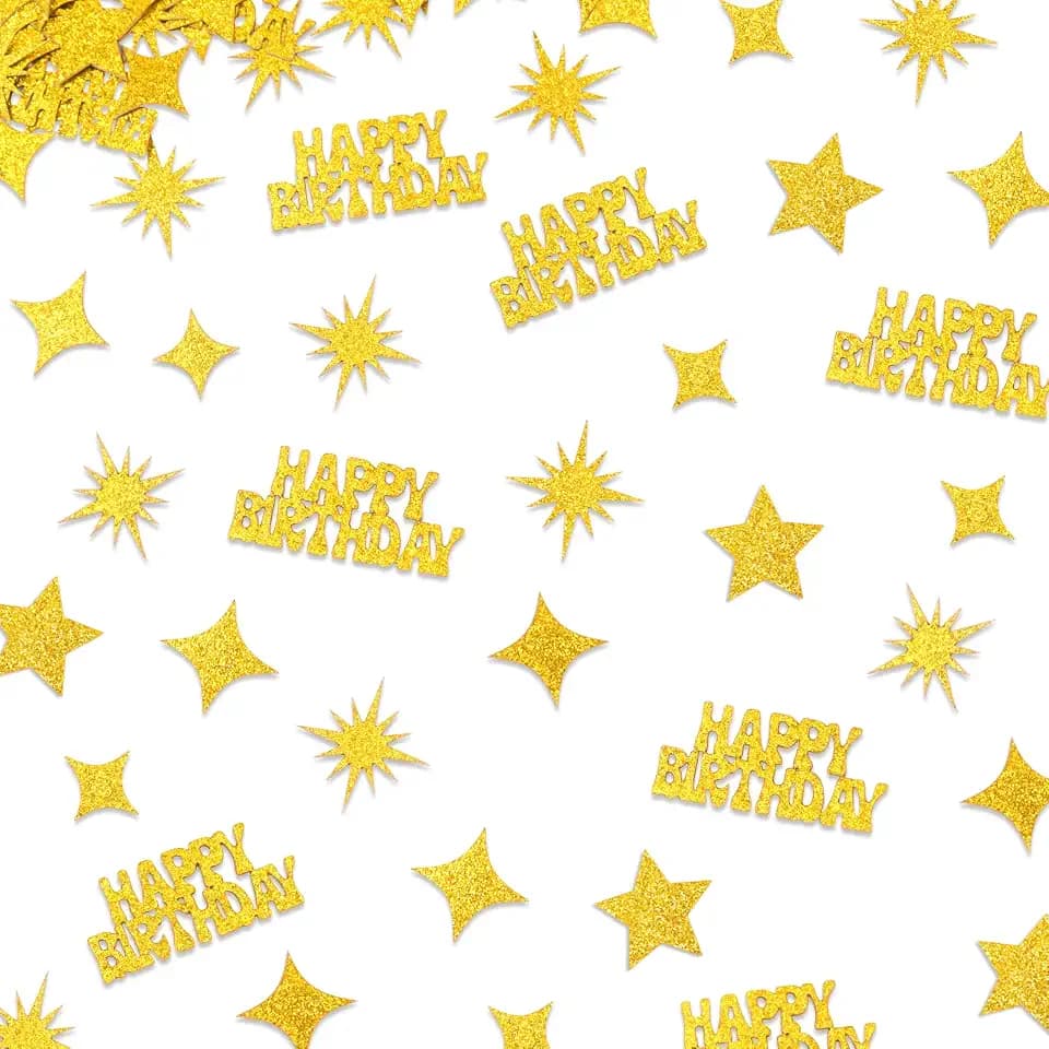 Gold Happy Birthday Confetti for Table Glitter Birthday Decorations Star Bday Confetti Party Decor Women Men Girls Boys 200PC