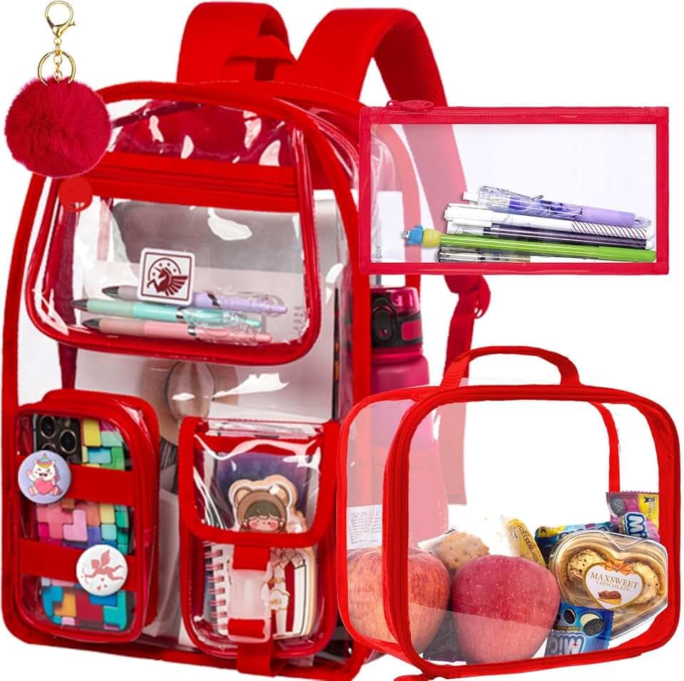 CCJPX 3Pcs Clear Backpack for Girls, School Transparent Bookbag, Heavy Duty See Through Backpacks for Teens Elementary