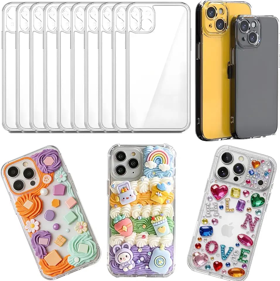 stino DIY Phone Junk Case for iPhone, 10 Pack Clear Cases, Crystal Transparent Junk Case Supplies (for iPhone 15)