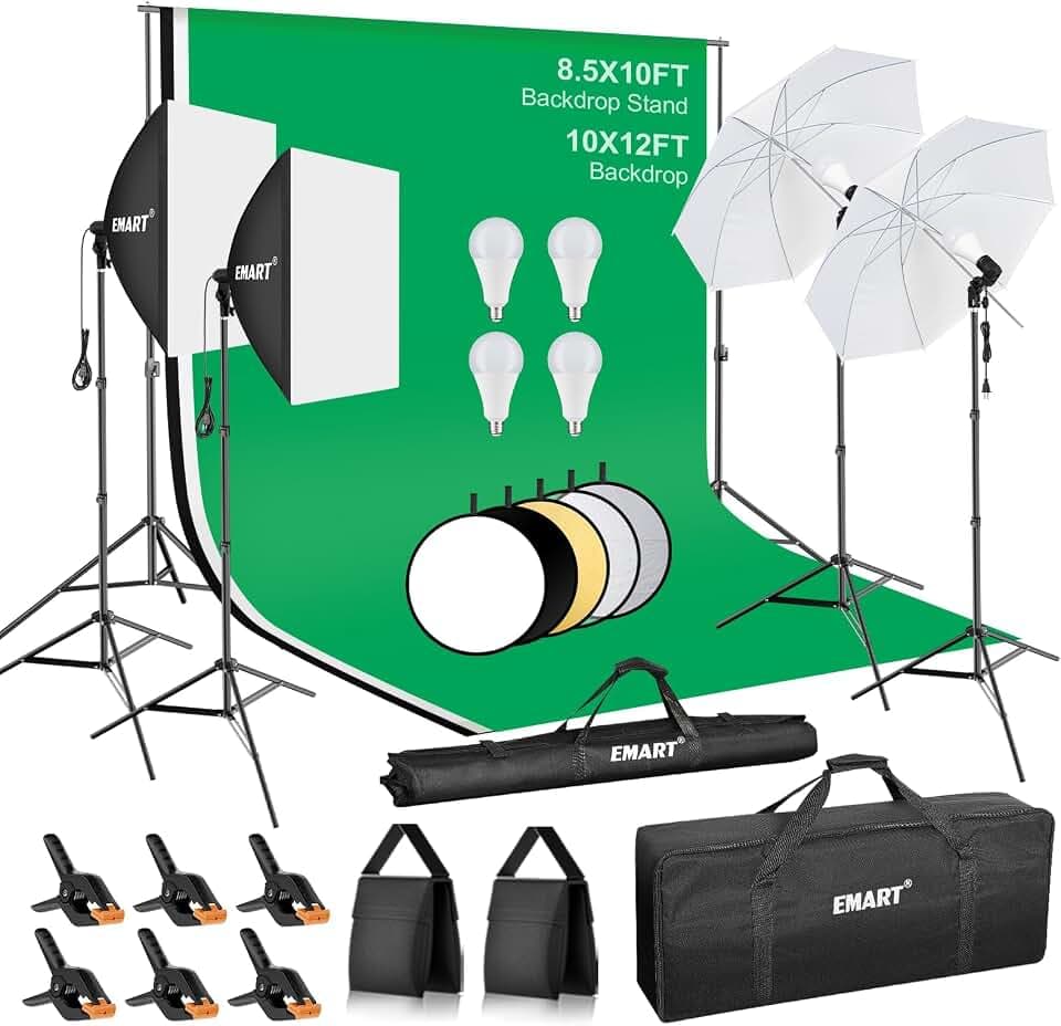 EMART Photography Lighting Kit with 8.5x10Ft Backdrop Stand,10x12 Backdrops