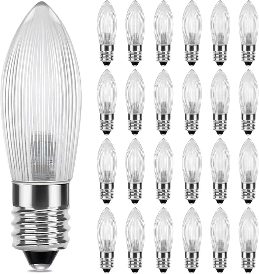 DiCUNO E10 LED Riffelkerze, 25x Spitzkerze, 0,2W ersetzt 1W, 5-55V
